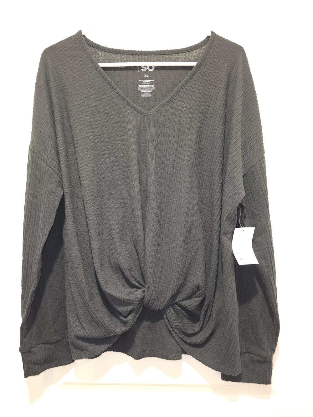 SO Knit V-Neck Twist Front Long Sleeve Top - Black